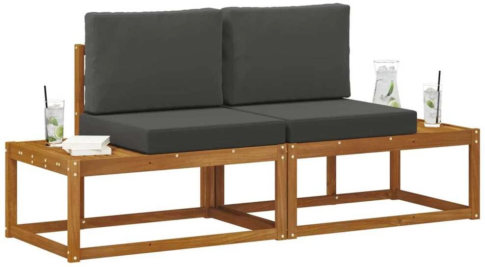 Lauko galinė sofa su pagalve 2 Vienetas Natūralus ir antracitas