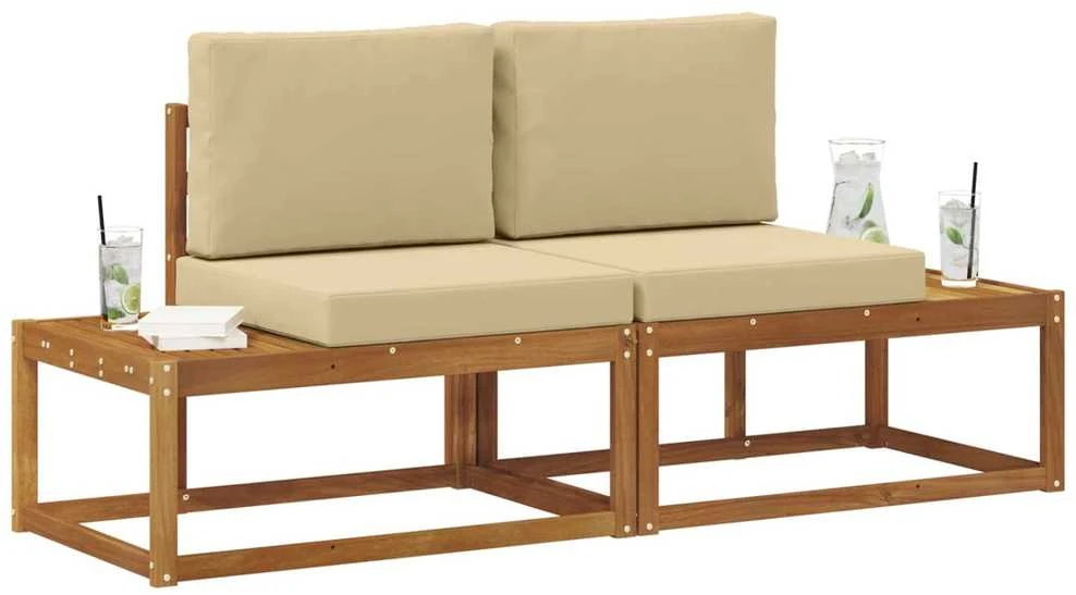 Lauko galinė sofa su pagalve 2 Vienetas Natūralus ir bežinis
