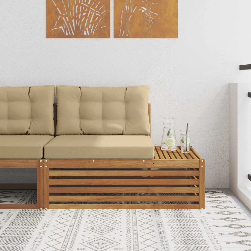 Lauko galinė sofa su pagalve 3 Vienetas Natūralus ir bežinis