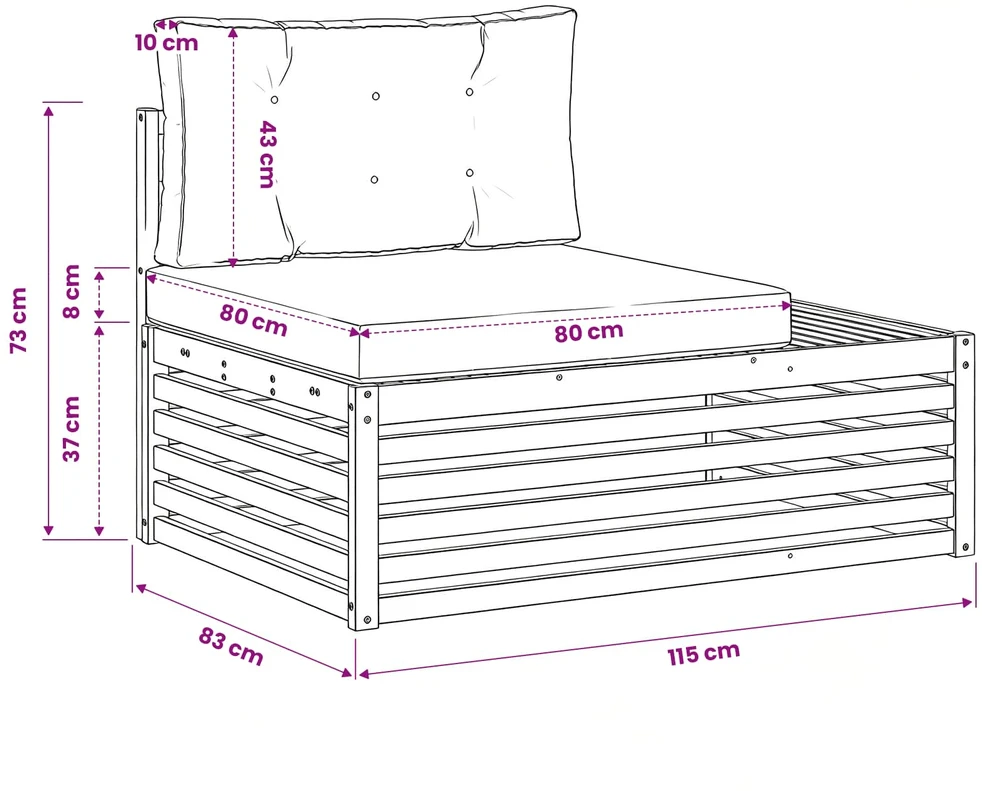 Lauko galinė sofa su pagalve Natūrali 115 x 83 x 73 cm