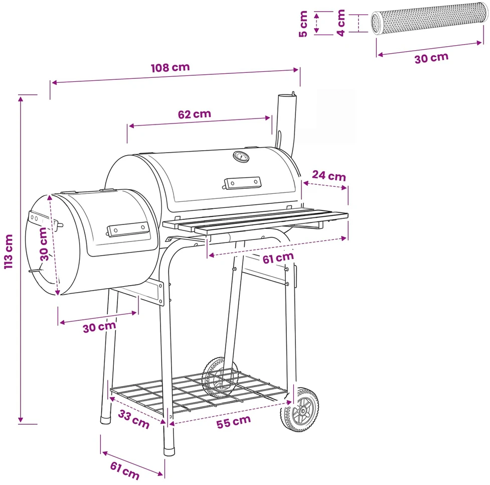 Lauko grilis 103 x 60 x 113 cm Plienas Juoda