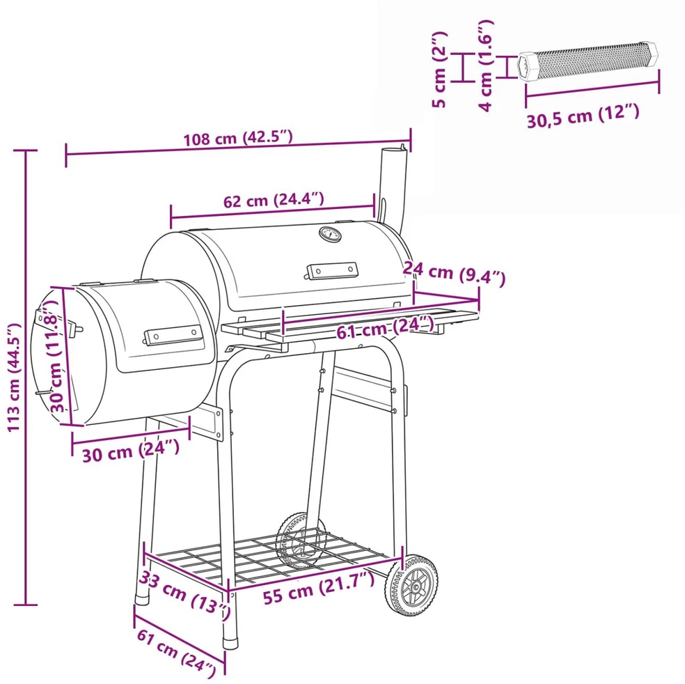 Lauko grilis 104 x 58 x 114 cm Plienas Juoda