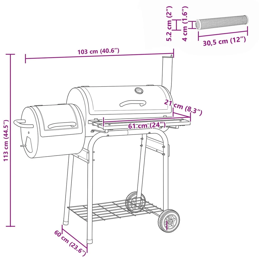 Lauko grilis 103 x 60 x 113 cm Plienas Juoda