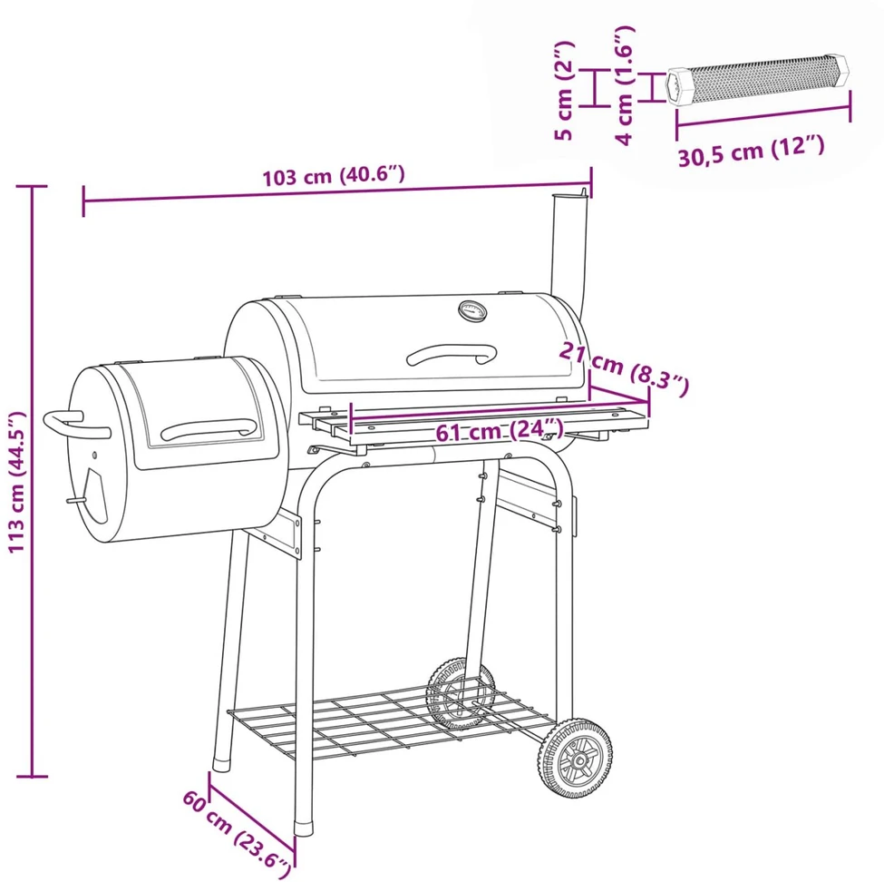 Lauko grilis 103 x 60 x 113 cm Plienas Juoda