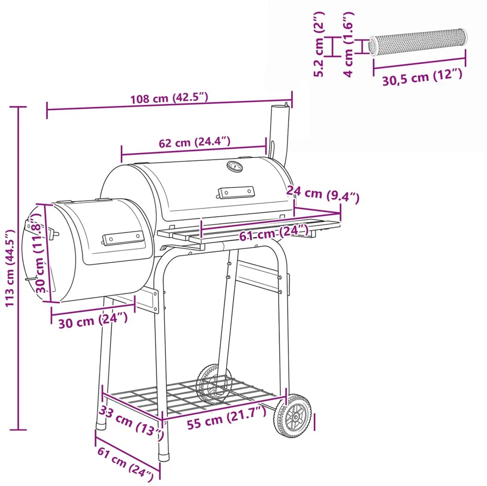 Lauko grilis 103 x 60 x 113 cm Plienas Juoda