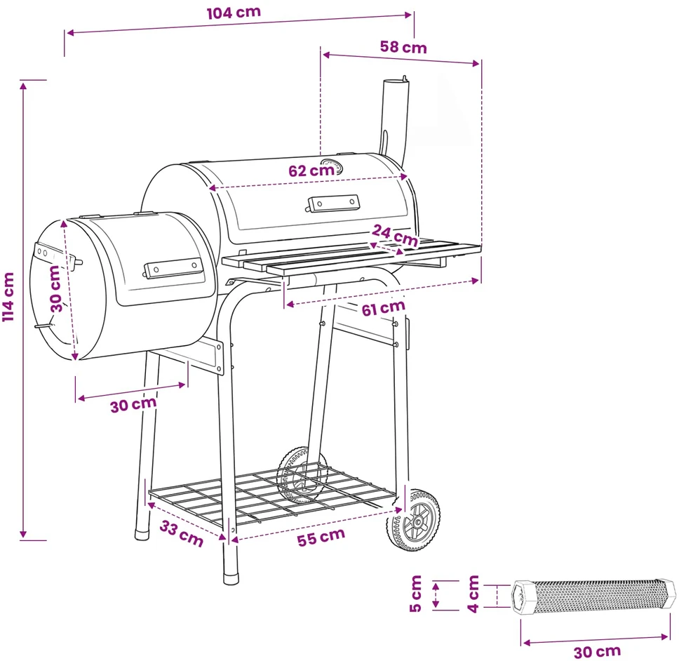 Lauko grilis 104 x 58 x 114 cm Plienas Juoda