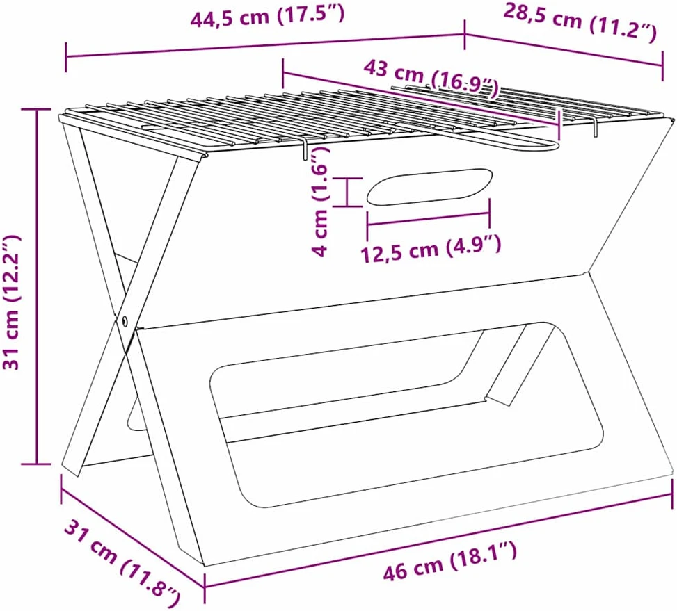 Lauko grilis 46 x 31 x 31 cm Plienas Juoda