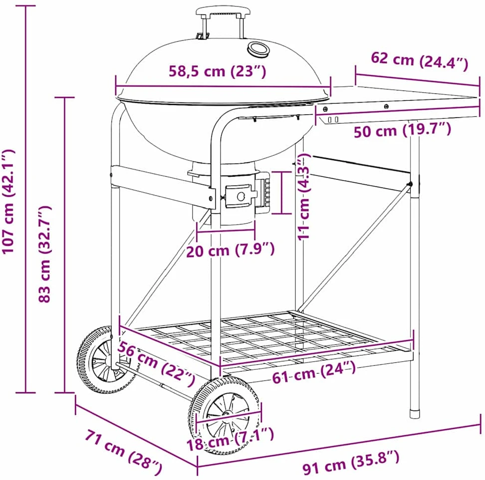 Lauko grilis 91 x 71 x 107 cm Metalas Juoda