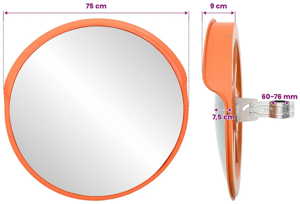 Lauko įgaubtas eismo veidrodis Oranžinė Ø75 cm Polikarbonatas