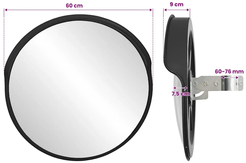 Sferinis lauko/kelio veidrodis, juodas, 60cm, polikarbonatas