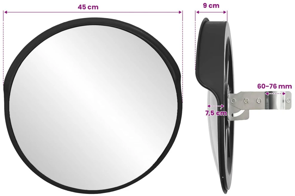 Sferinis lauko/kelio veidrodis, juodas, 45cm, polikarbonatas