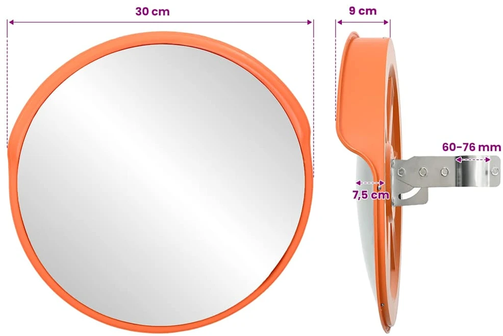 Sferinis lauko/kelio veidrodis, oranžinis, 30cm, polikarbonatas