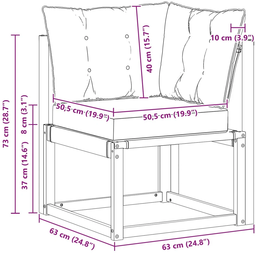 Lauko kampinė sofa Kietas akacijos medis ir tekstilenas Balta
