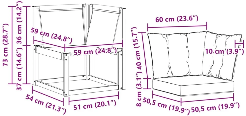 Lauko kampinė sofa Kietas akacijos medis ir tekstilenas Balta