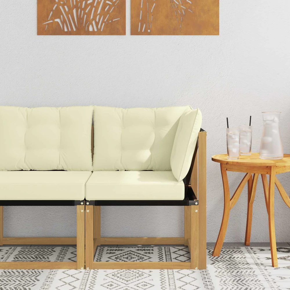 Lauko kampinė sofa Kietas akacijos medis ir tekstilenas Balta