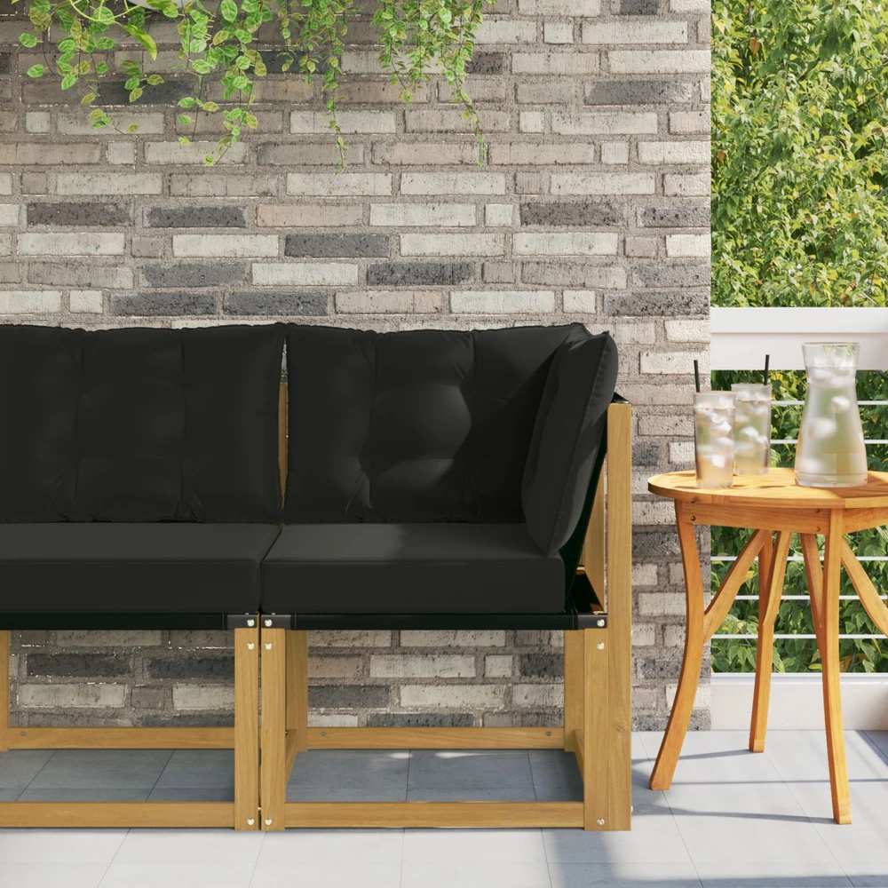 Lauko kampinė sofa Kietas akacijos medis ir tekstilenas Balta
