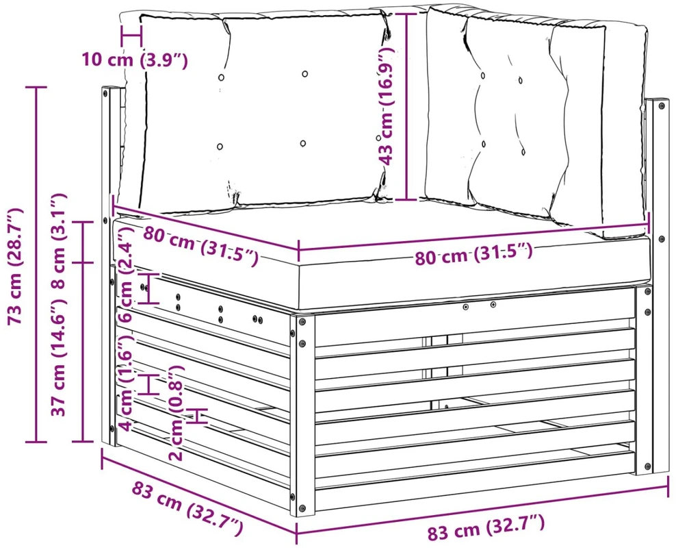Lauko kampinė sofa Kietos akacijos mediena Balta
