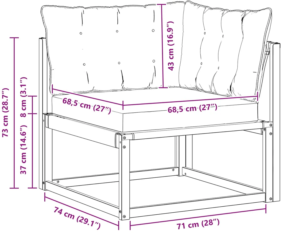 Lauko kampinė sofa Kietos akacijos mediena Natūrali