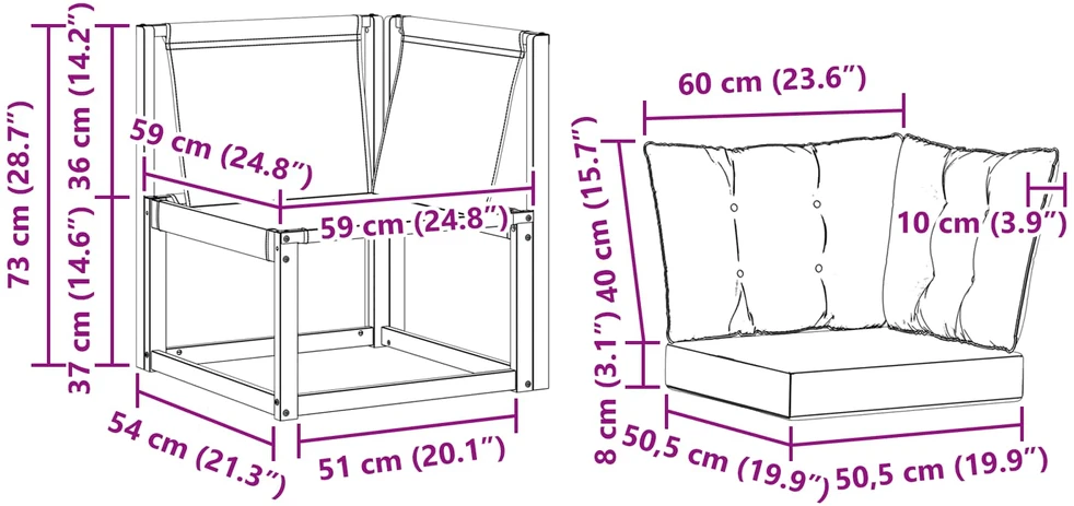 Lauko kampinis sofa Kietas akacijos medis ir tekstileno audinys