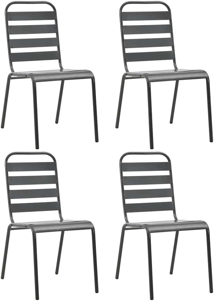 Lauko kėdės, 4vnt., pilkos, plienas, lentjuosčių dizaino