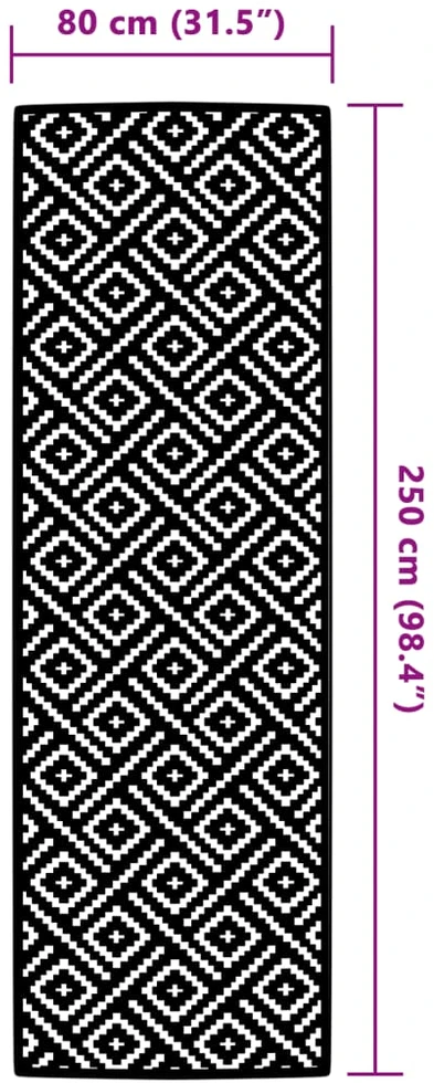 Lauko kilimas ARAKIL Baltas ir Juodas 80x250 cm PP