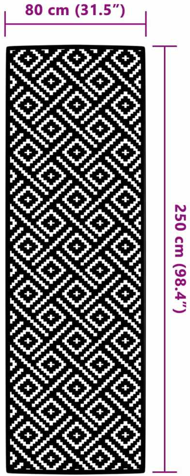 Lauko kilimas ARAKIL Baltas ir Juodas 80x250 cm PP