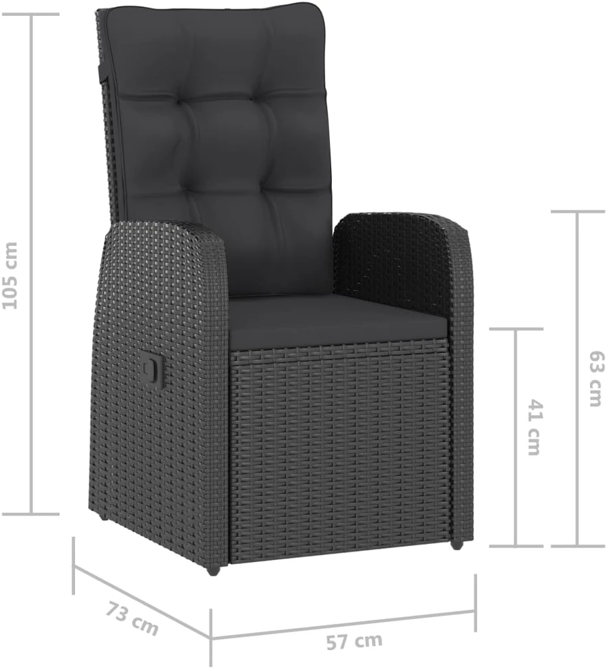 Lauko baldų komplektas Lauko komplektas su pagalvėlėmis, 7 dalių, juodas, poliratanas