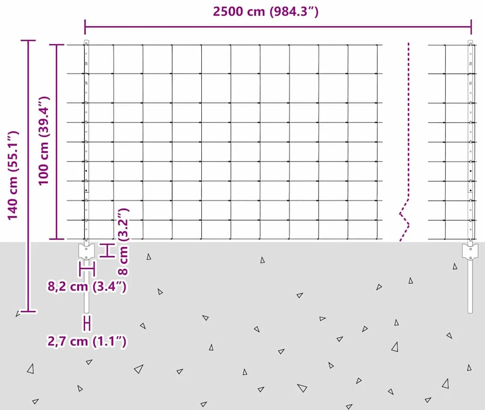 Lauko laukinė tvora su stulpais 25 x 1 m Galvanizuotas plienas