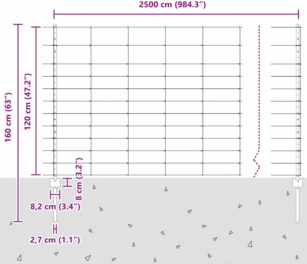Lauko laukinė tvora su stulpais 25 x 1,2 m Sidabrinė Tinklelis