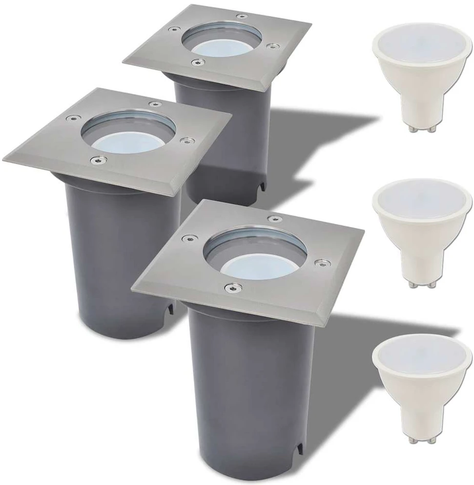 Lauko LED šviestuvai grindiniui, 3 vnt., kvadratiniai