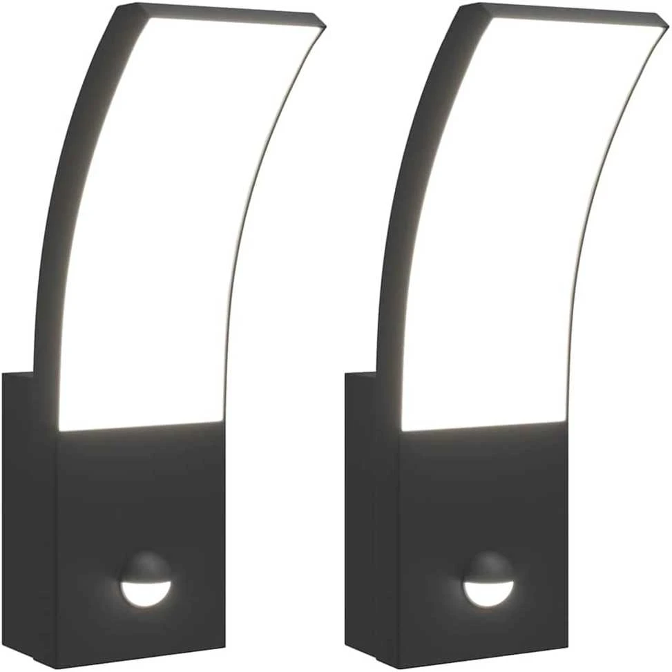 Lauko LED šviestuvai su jutikliais, 2vnt., juodi, aliuminis