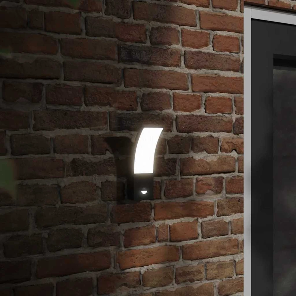 Lauko LED šviestuvai su jutikliais, 2vnt., juodi, aliuminis