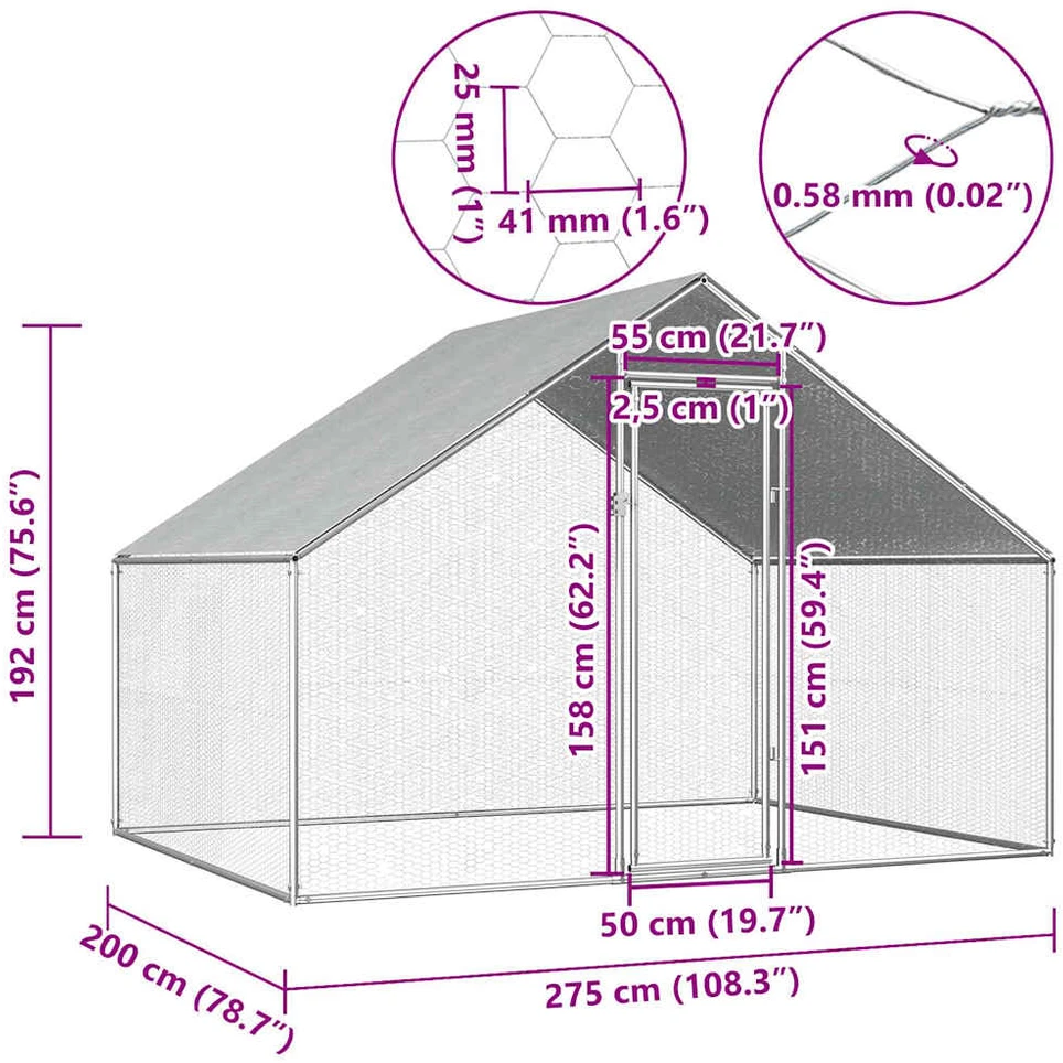 Lauko narvas viščiukams, 2,75x2x1,92m, galvanizuotas plienas
