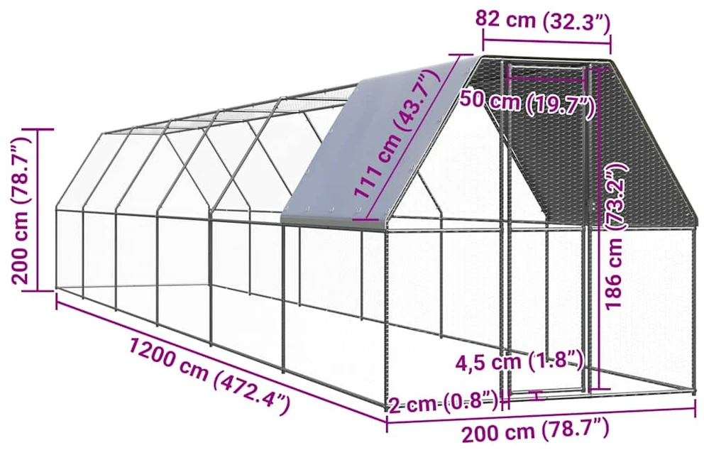 Lauko narvas viščiukams, 2x12x2m, galvanizuotas plienas