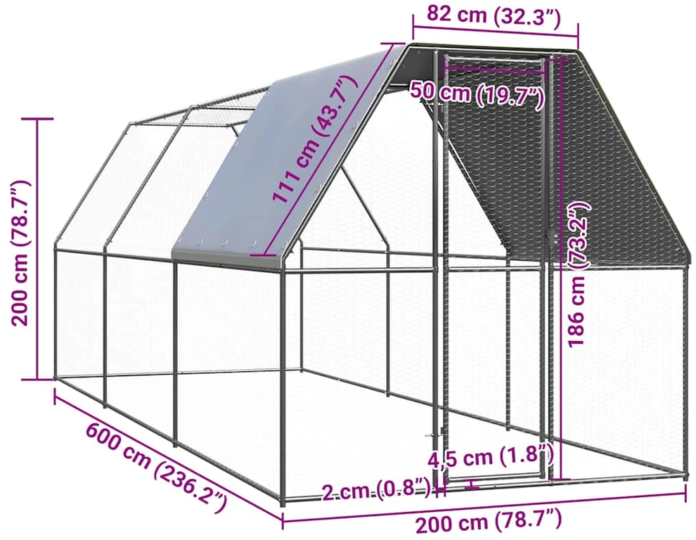 Lauko narvas viščiukams, 2x6x2m, galvanizuotas plienas