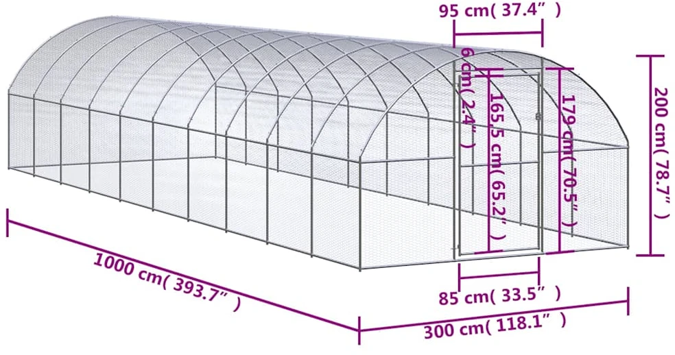 Lauko narvas viščiukams, 3x10x2m, galvanizuotas plienas