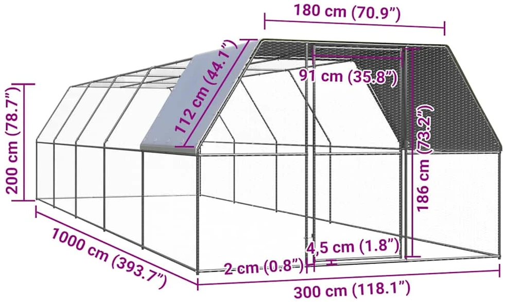 Lauko narvas viščiukams, 3x10x2m, galvanizuotas plienas