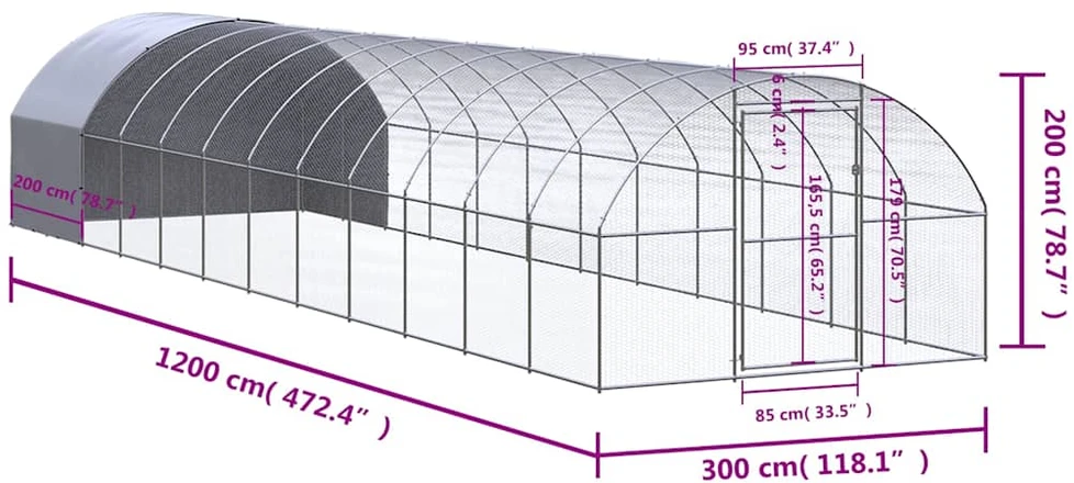 Lauko narvas viščiukams, 3x12x2m, galvanizuotas plienas