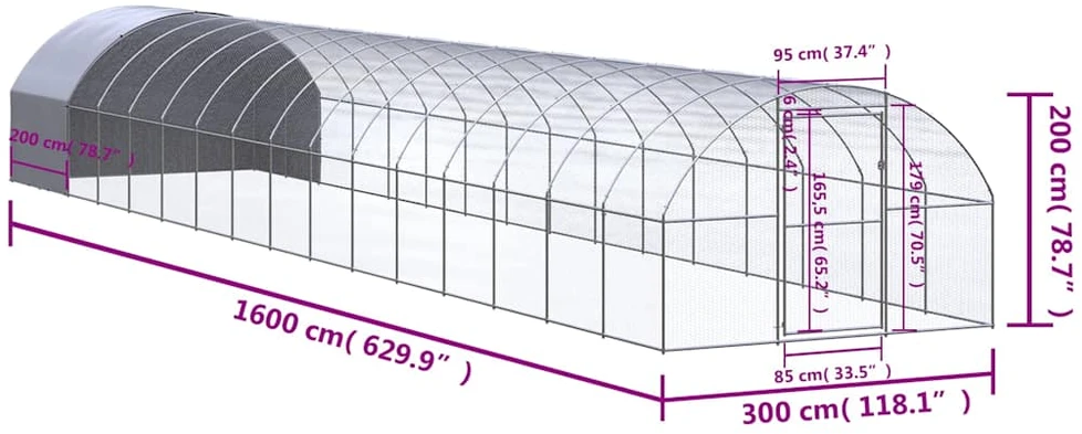 Lauko narvas viščiukams, 3x16x2m, galvanizuotas plienas