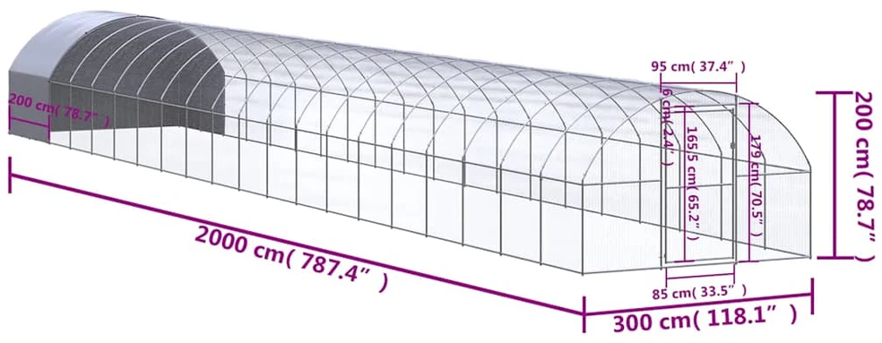 Lauko narvas viščiukams, 3x20x2m, galvanizuotas plienas