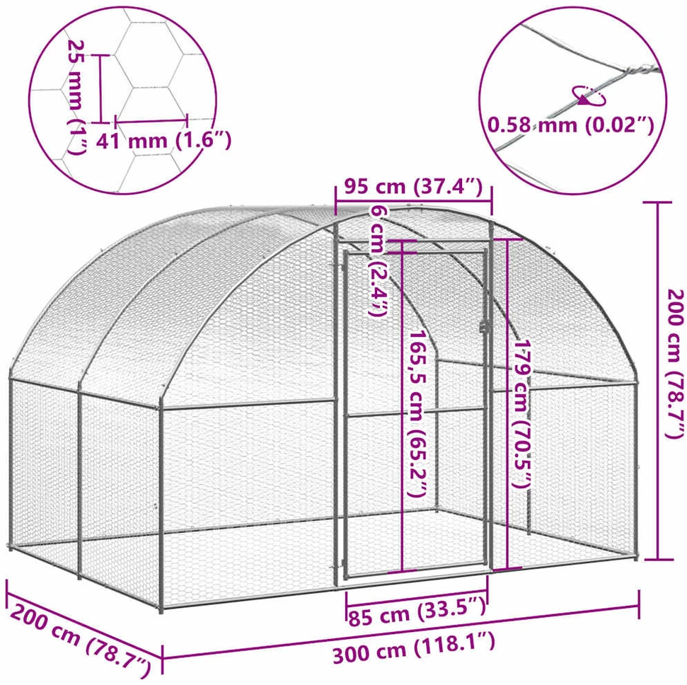 Lauko narvas viščiukams, 3x2x2m, galvanizuotas plienas