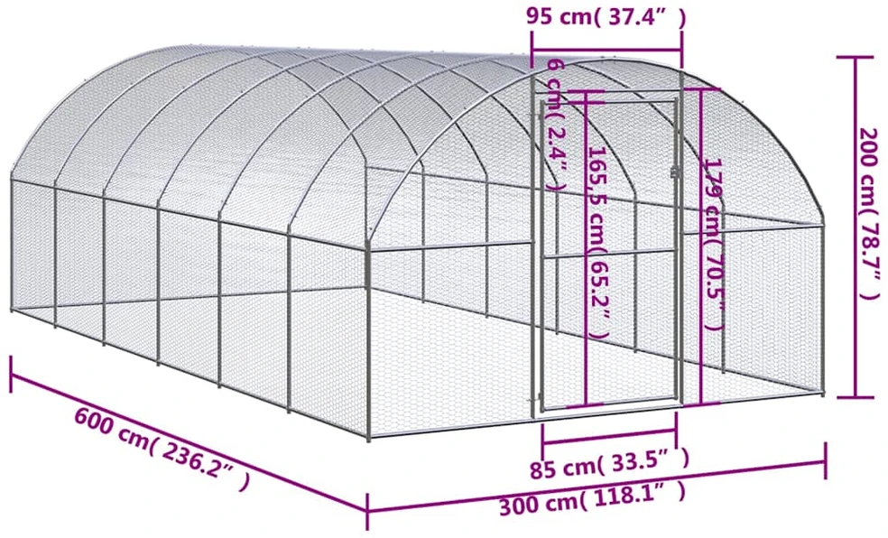 Lauko narvas viščiukams, 3x6x2m, galvanizuotas plienas