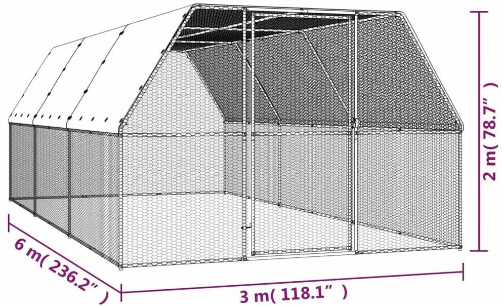 Lauko narvas viščiukams, 3x6x2m, galvanizuotas plienas