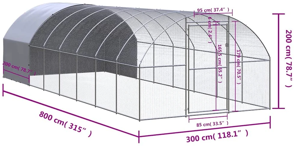 Lauko narvas viščiukams, 3x8x2m, galvanizuotas plienas