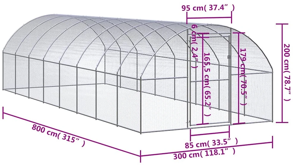 Lauko narvas viščiukams, 3x8x2m, galvanizuotas plienas