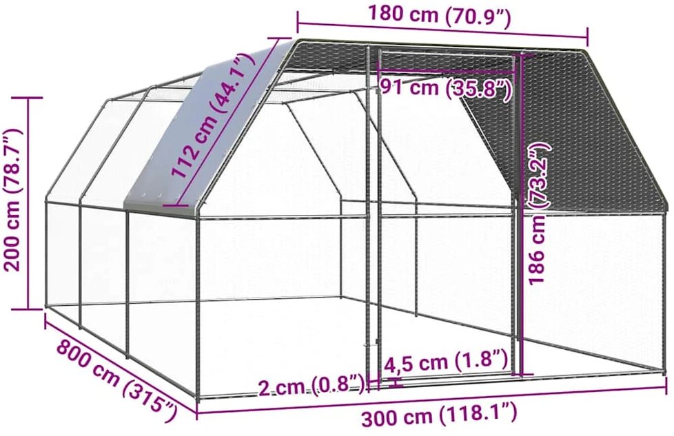 Lauko narvas viščiukams, 3x8x2m, galvanizuotas plienas