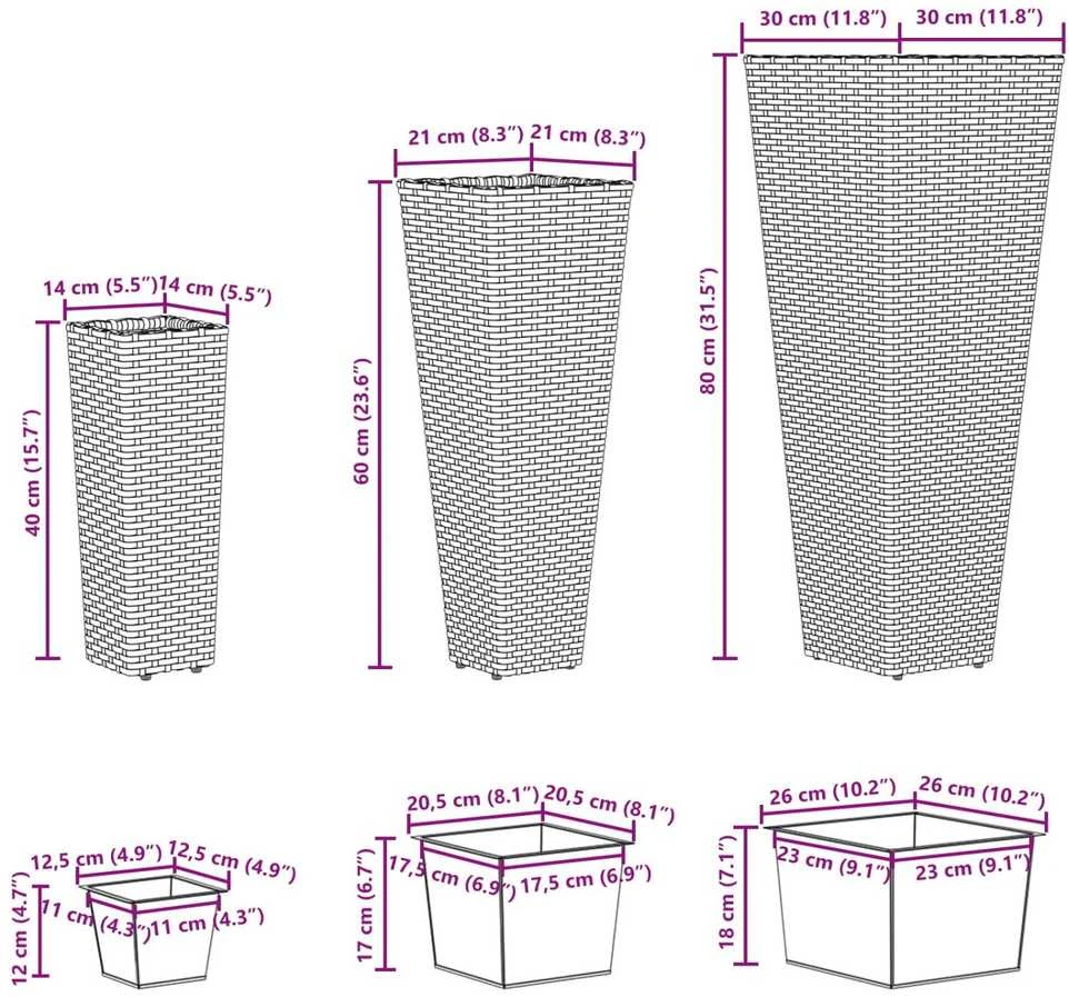 Lauko rinkinys 3 vnt. Juoda 30 x 30 x 80 cm Metalas