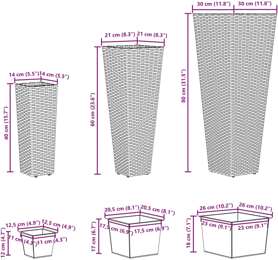 Lauko rinkinys 3 vnt. Juoda 30 x 30 x 80 cm Metalas
