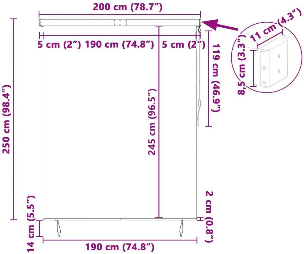 Roletas Kreminė 200 x 250 cm Audinys ir aliuminis