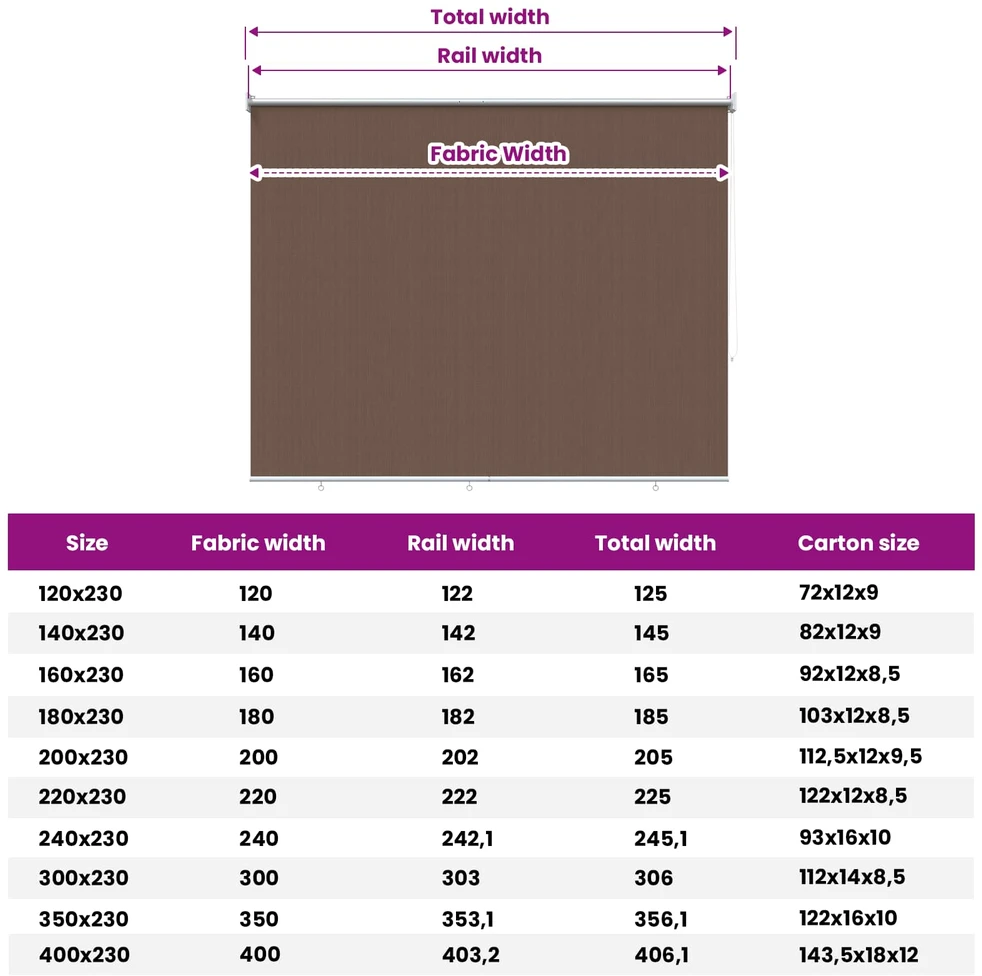 Lauko roletai 90% UV blokavimui Taupe 140 x 230 cm HDPE